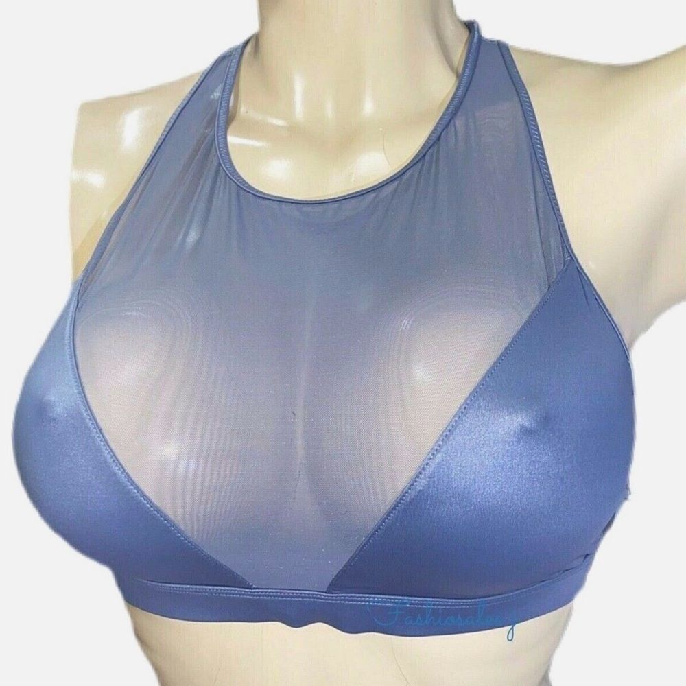 Victoria’s Secret Wet Look & Sexy Sheer Mesh shiny Unlined Sport bra gray